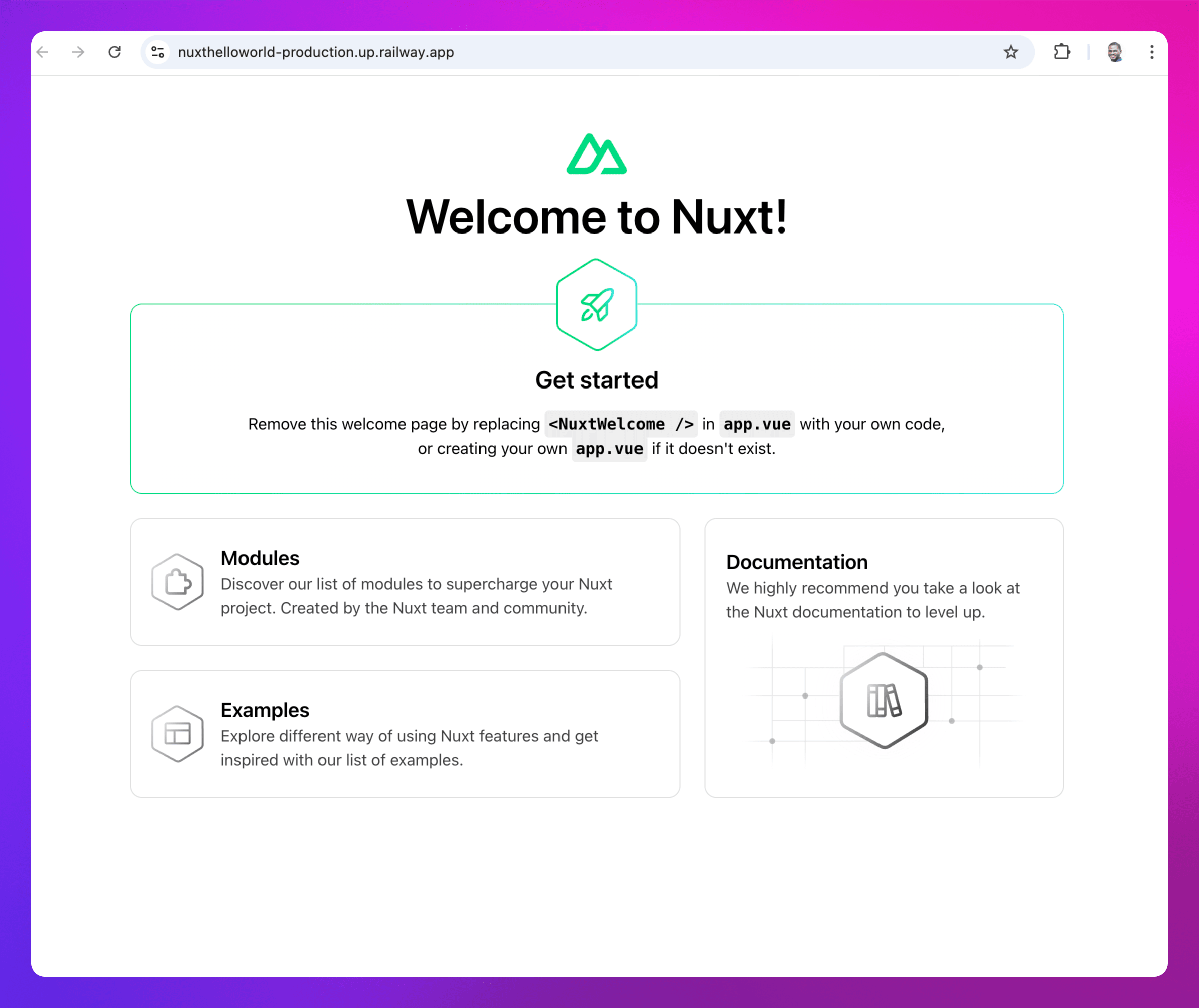 screenshot of the deployed Nuxt service