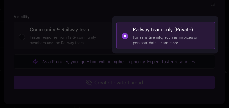 Screenshot of Railway Help Station - Private Threads