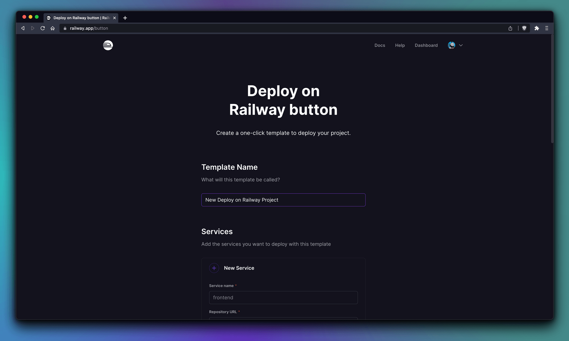 Screenshot of railway.app/button