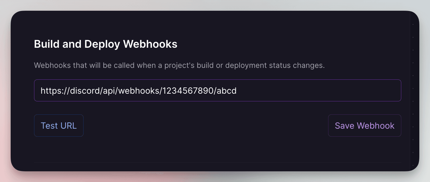 Screenshot of Webhooks Menu