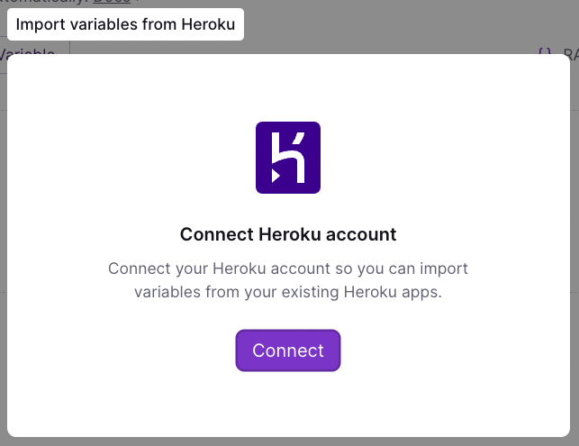Screenshot of connect Heroku account modal