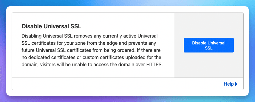 Screenshot of Disabling Cloudflare Universal SSL